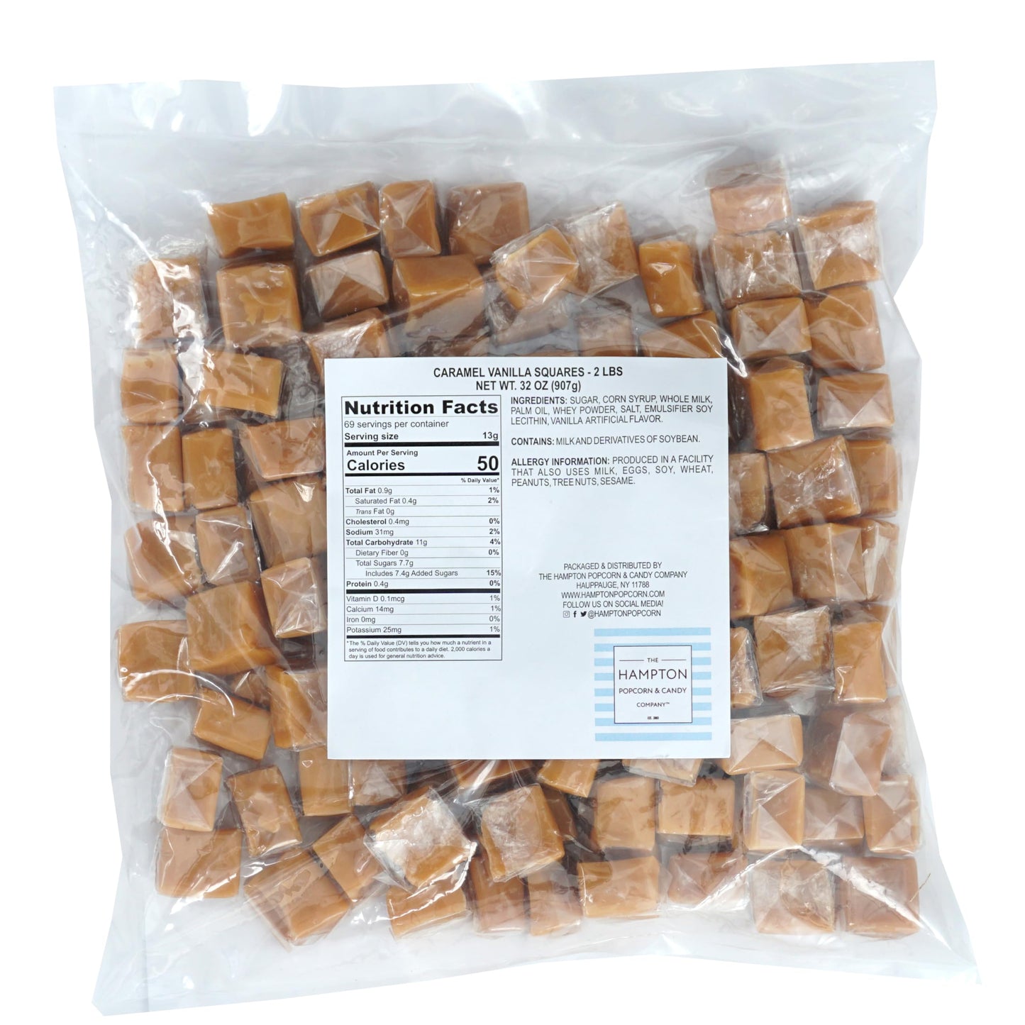 Classic Caramel Squares Candy, 2 Pound Bulk Bag(Approximately 110 Pieces), Vanilla Caramel Cubes, Individually Wrapped Chewy Can