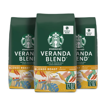 Starbucks Whole Bean Coffee, Starbucks Blonde Roast Coffee, Veranda Blend, 100% Arabica, 3 Bags (12 Oz Each)