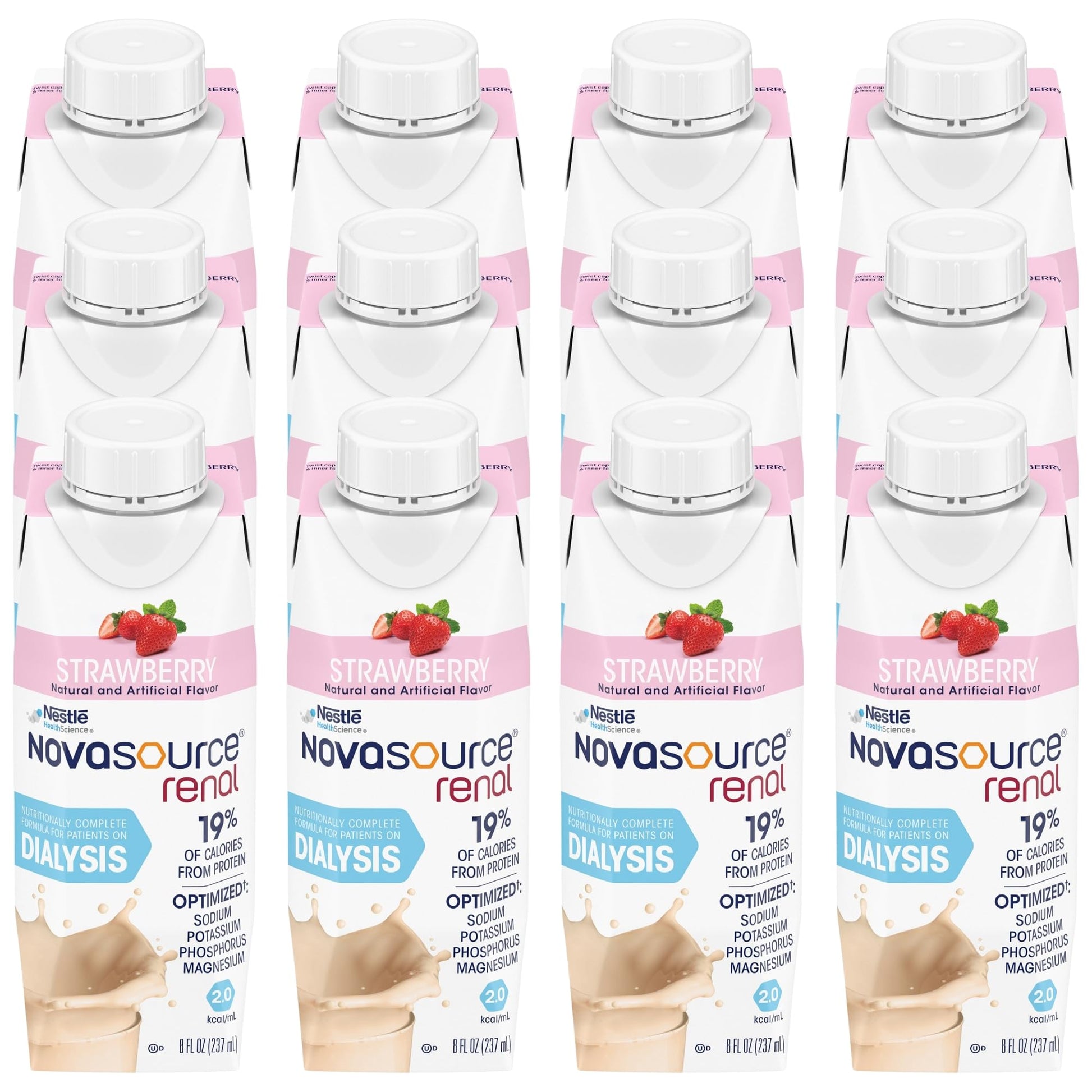 Nestle Novasource Renal Nutritionally Complete Formula Strawberry 8 oz Carton, 12 Count