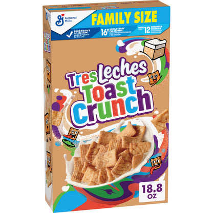 Tres Leches Toast Crunch Breakfast Cereal, Crispy Tres Leches Flavored Cinnamon Cereal, Family Size, 18.8 oz