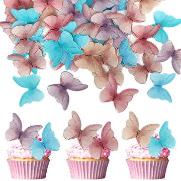 48PCS Edible Butterfly Cupcake Toppers - Edible Wafer Paper Butterfly Cake Decorations for Baby Shower, Birthday, Wedding Partie