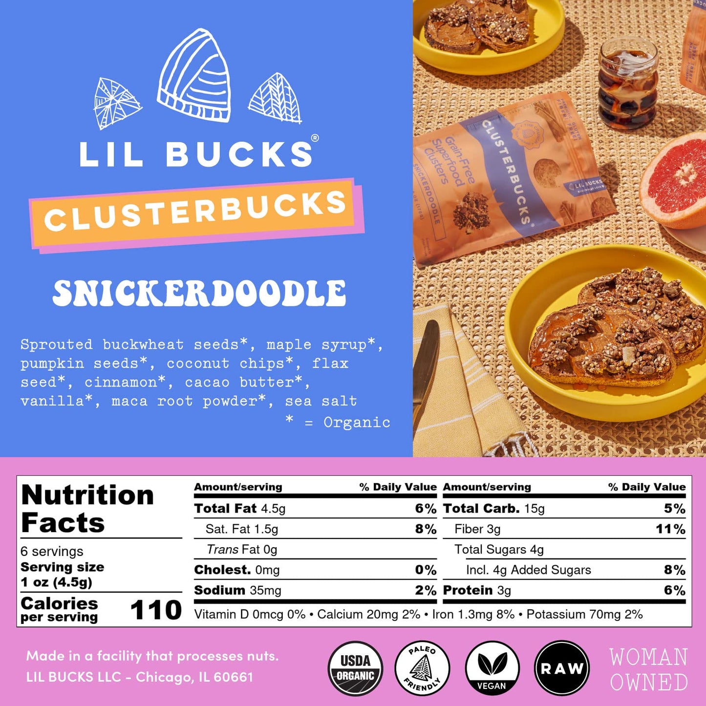 Lil Bucks Clusterbucks Grain-Free Superfood Clusters Made With Sprouted Buckwheat And Adaptogens, Gluten Free Snack (Snickerdood