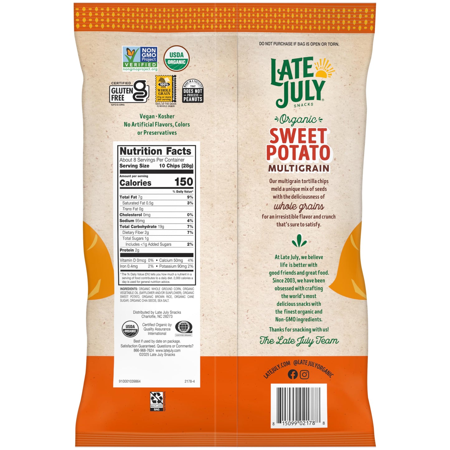 Late July Organic Multigrain Sweet Potato Tortilla Chips, 7.5 Oz, Pack of 1