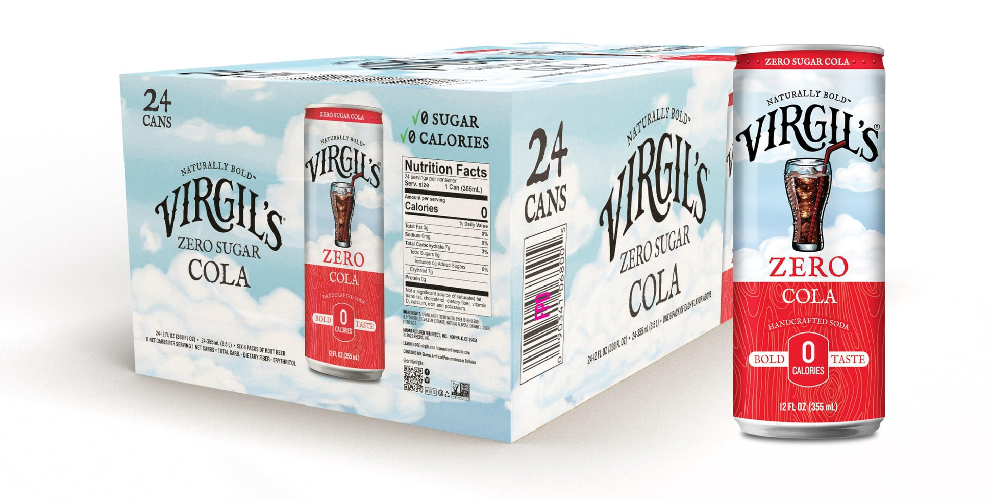 Virgils Zero Sugar Cola - Caffeine Free Soft Drink - 12oz Slim Cans, 24 Pack