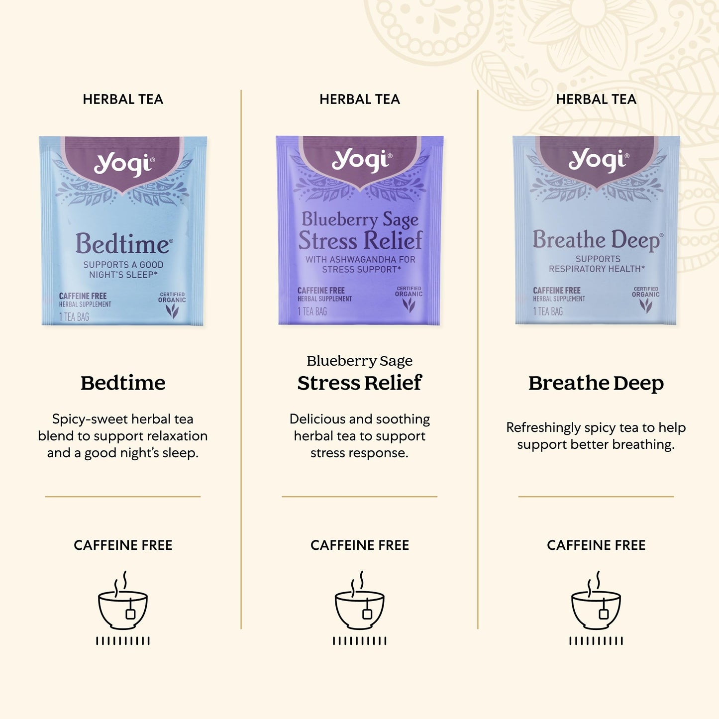 Yogi Organic Sampler Gift Box - 5 Tea Bags per Flavor, 9 Herbal Teas, Caffeine-Free Variety Pack