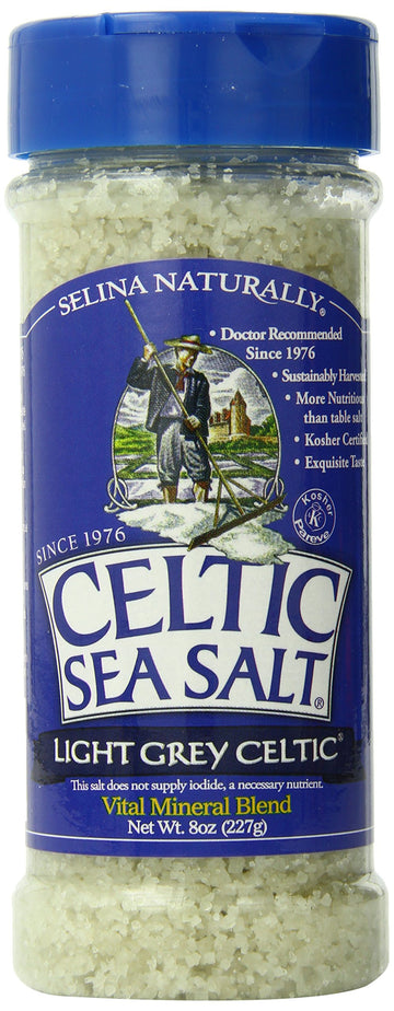 Light Grey Celtic Sea Salt Shaker - Easy to Use, Large Refillable, Reusable Glass Shaker with Additive-Free, Delicious, Gluten-F