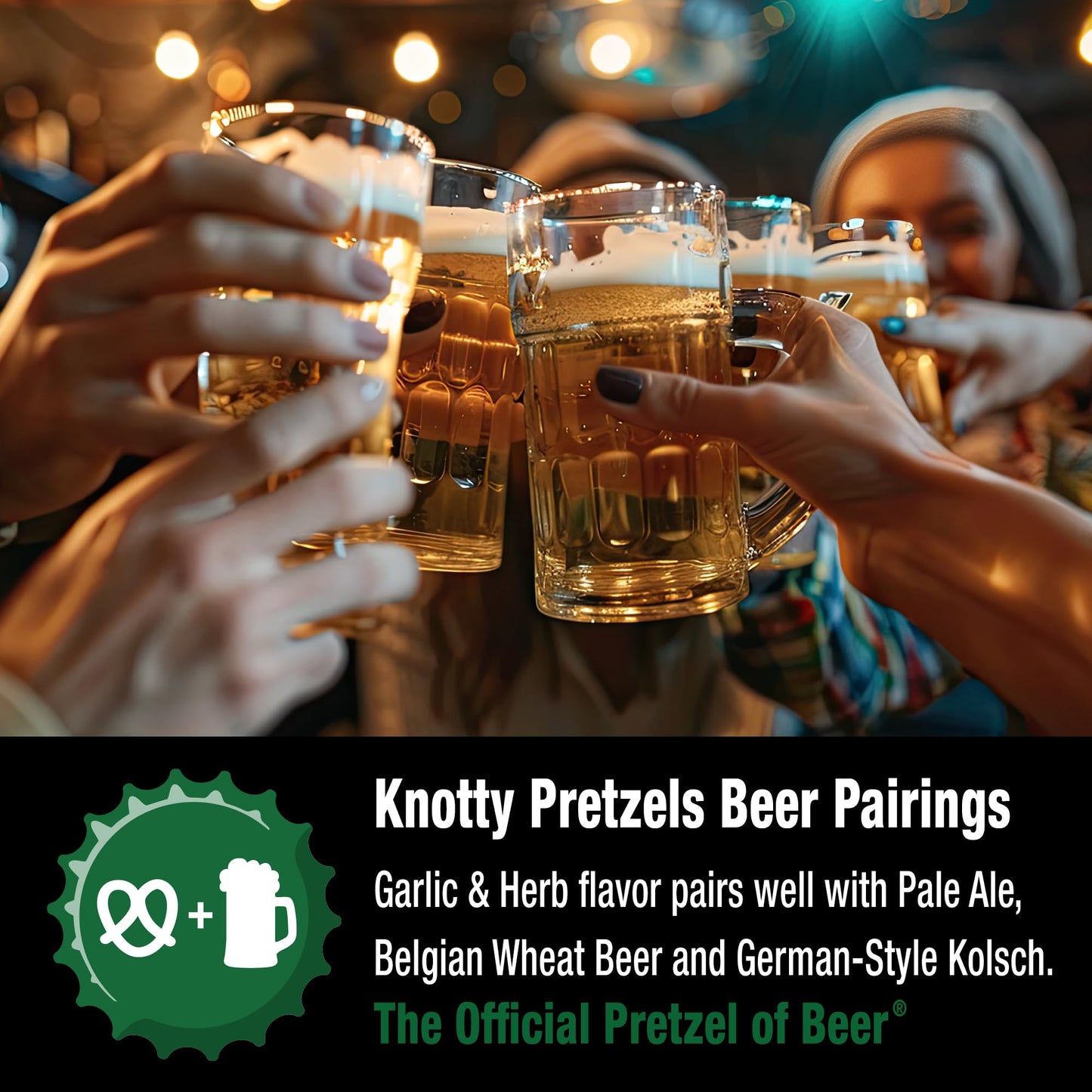 Knotty Pretzels “The Official Pretzel Of Malt-Inspired” 7.5 Oz Individual Seasoned Pretzels In Resealable Pretzel Snack Bags, The Perfect Pairing For Malt-Inspired, Savory Italian Flavor (6-Pack)