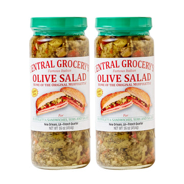 Central Grocery Olive Salad - 16 Oz (Pack Of 2) Perfect For Muffulettas, Sandwiches, Pizza Toppings, Pastas, Hot Dog Topper, Sal