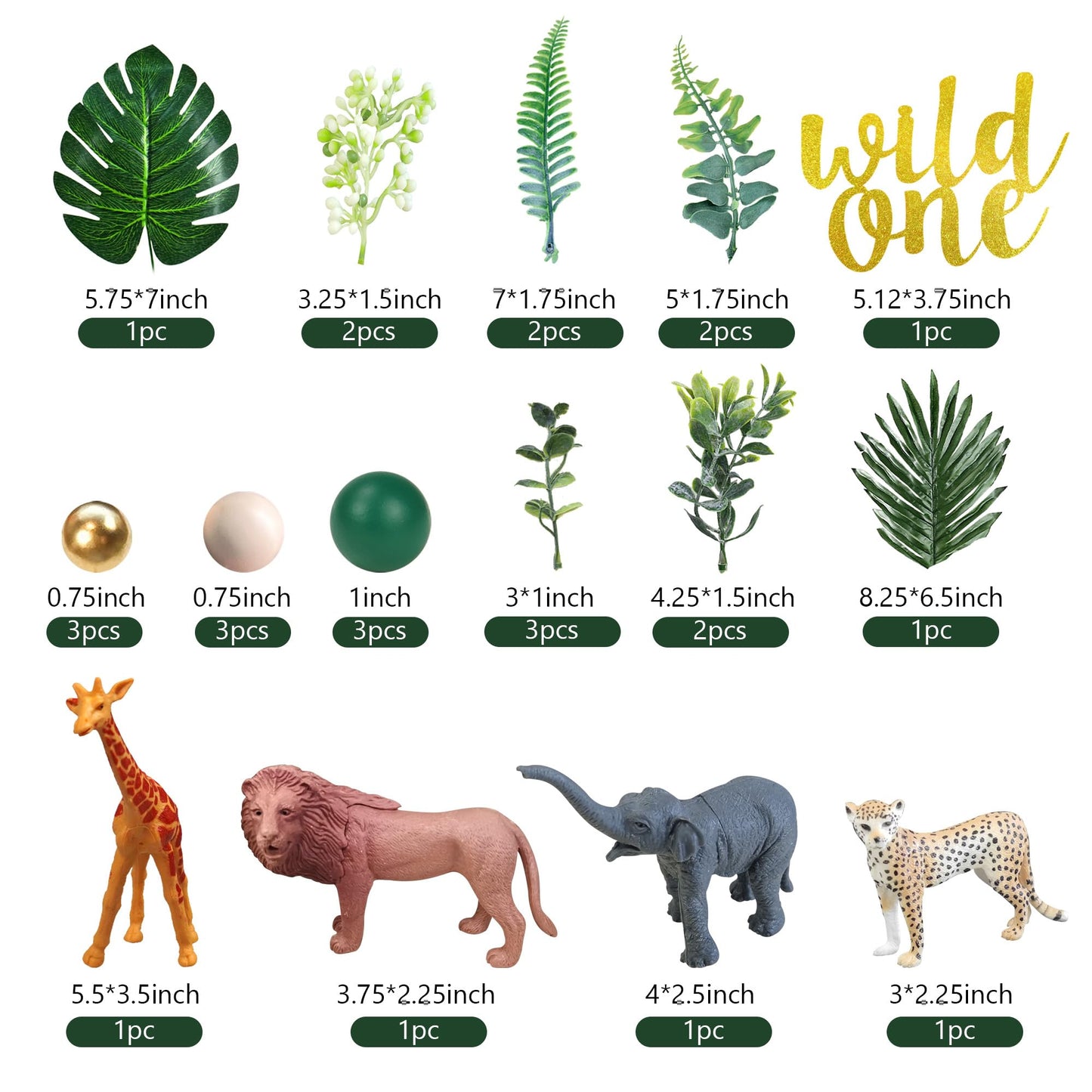 DRWATE 27 PCS Jungle Animal Cake Toppers Safari Theme Plastic Decorations for Baby Shower, Holiday Party, Khaki