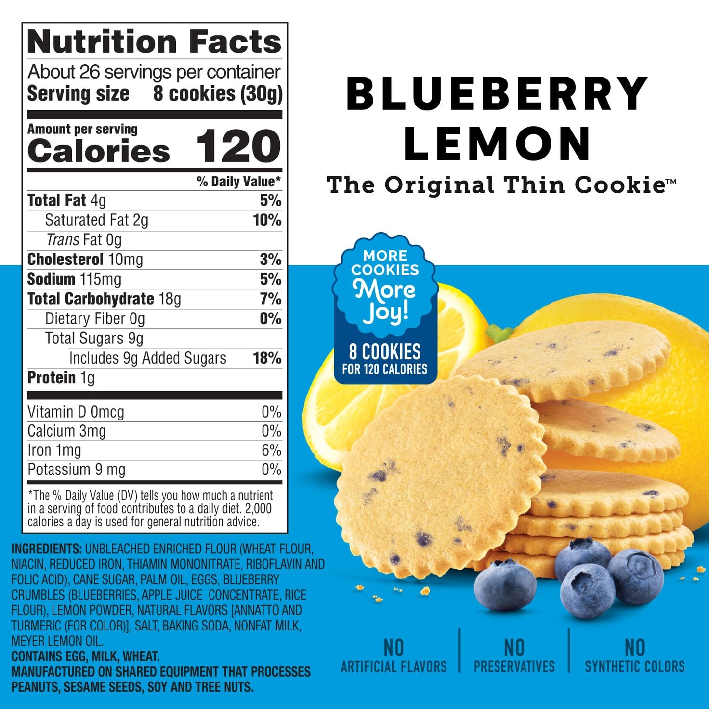Deweys Bakery Blueberry Lemon Moravian Style Cookie Thins, Bakery Fresh With Real Simple Ingredients, Low Calorie Snack, No Arti