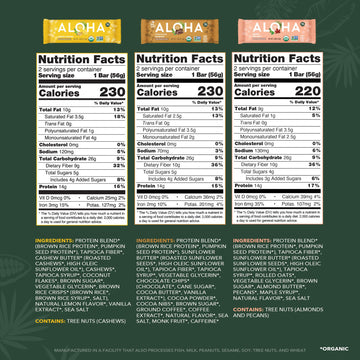 ALOHA Organic Plant Based Protein Bars - Sampler Pack #2-12 Bars  Vegan  Low Sugar  Gluten-Free  Paleo  Low Carb  Non-GMO  No Stevia  No Erythritol