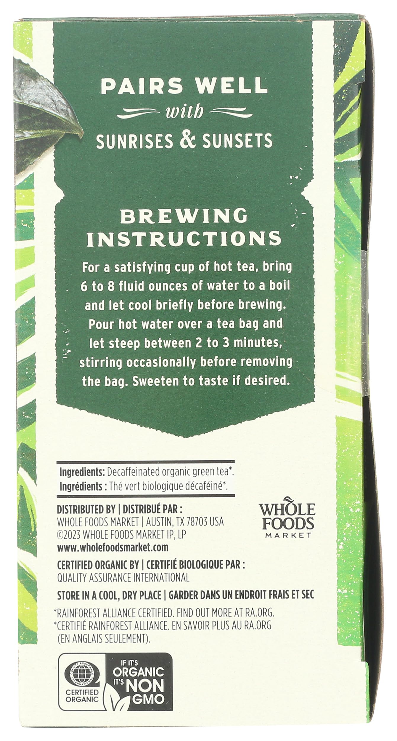 Whole Foods Market, Tea Green Decaf Organic, 20 Count