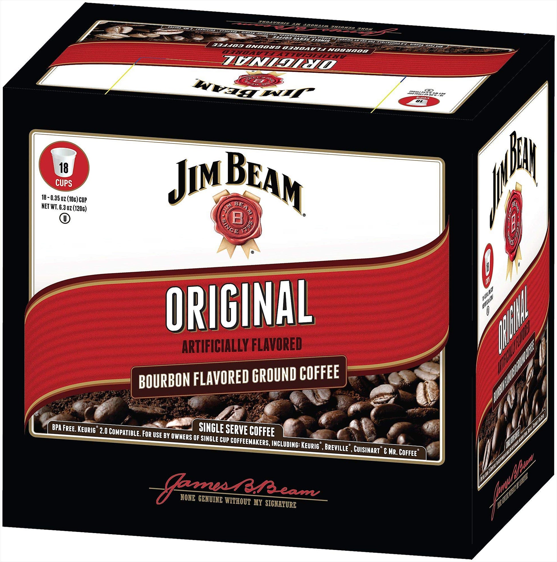 Jim Beam Bourbon Flavored Coffee, Medium Roast, 18 Cups, Keurig 2.0 Compatible, 1 Count