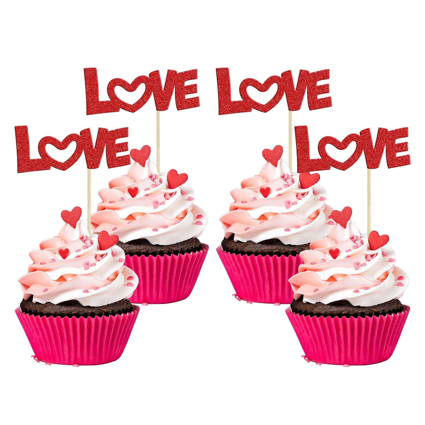 24Pcs Valentine'S Day Love Cupcake Toppers Glitter Pink Bow Sweet Love Cupcake Picks Valentine'S Day Theme Wedding Engagement Br