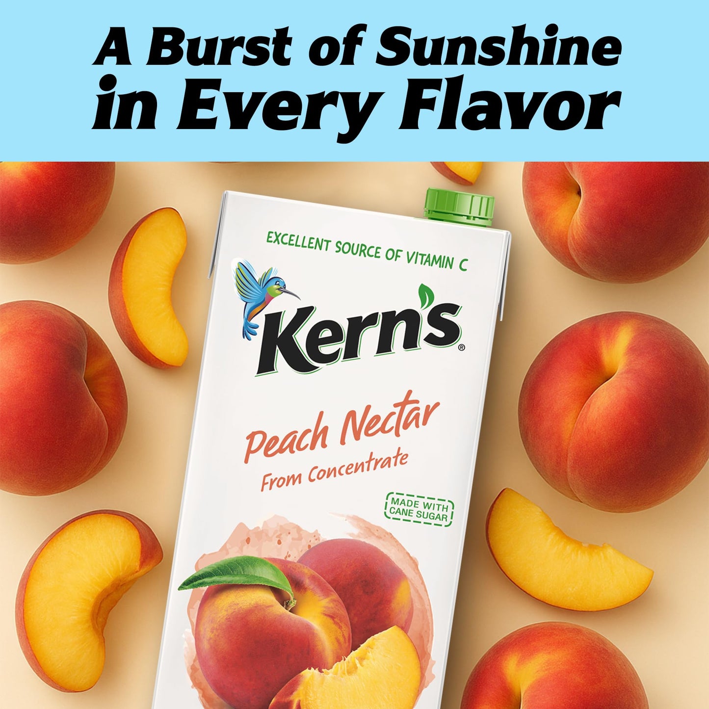 Kerns Peach Juice Nectar - Peach Nectar Made with Fresh Fruit Puree - Fruit Juice Concentrate for Smoothie Mix  Cocktail Mixers & Kids Drinks & Beverages - 64oz  8 Pack Carton