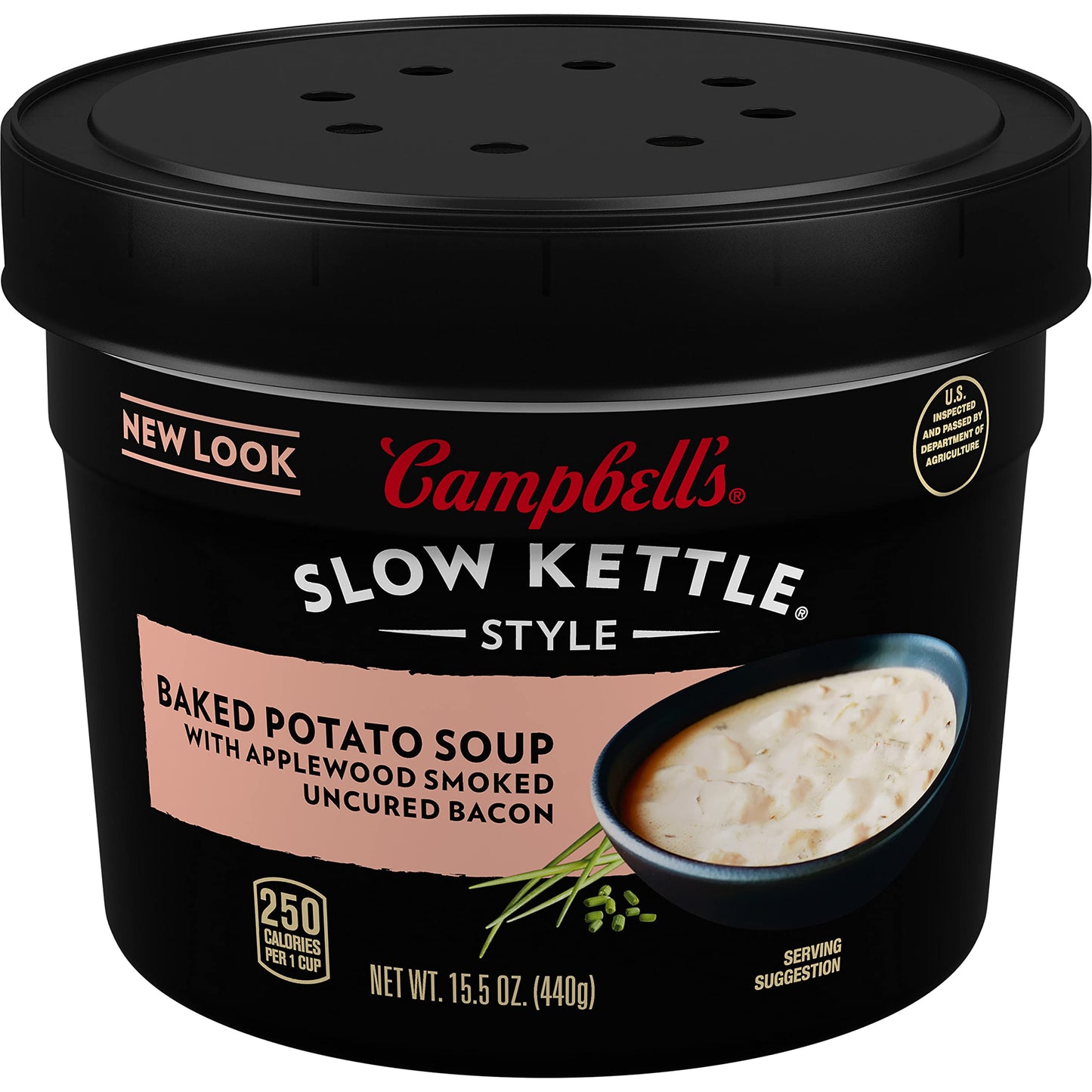 Campbells Slow Kettle Baked Potato Soup with Bacon, 15.5 oz Bowl, Microwavable, 1 Count