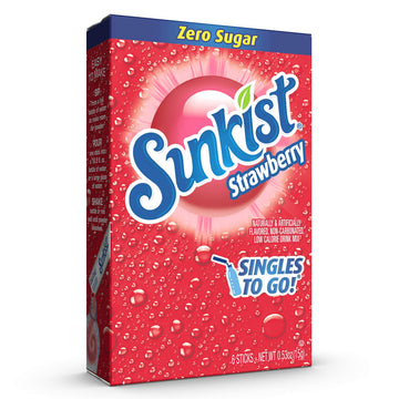 SINGLES TO GO! Sunkist Soda Drink Mix, Strawberry, 12 Boxes, 72 Servings, Non-Carbonated, Sugar-Free, 0.53 Ounce Each