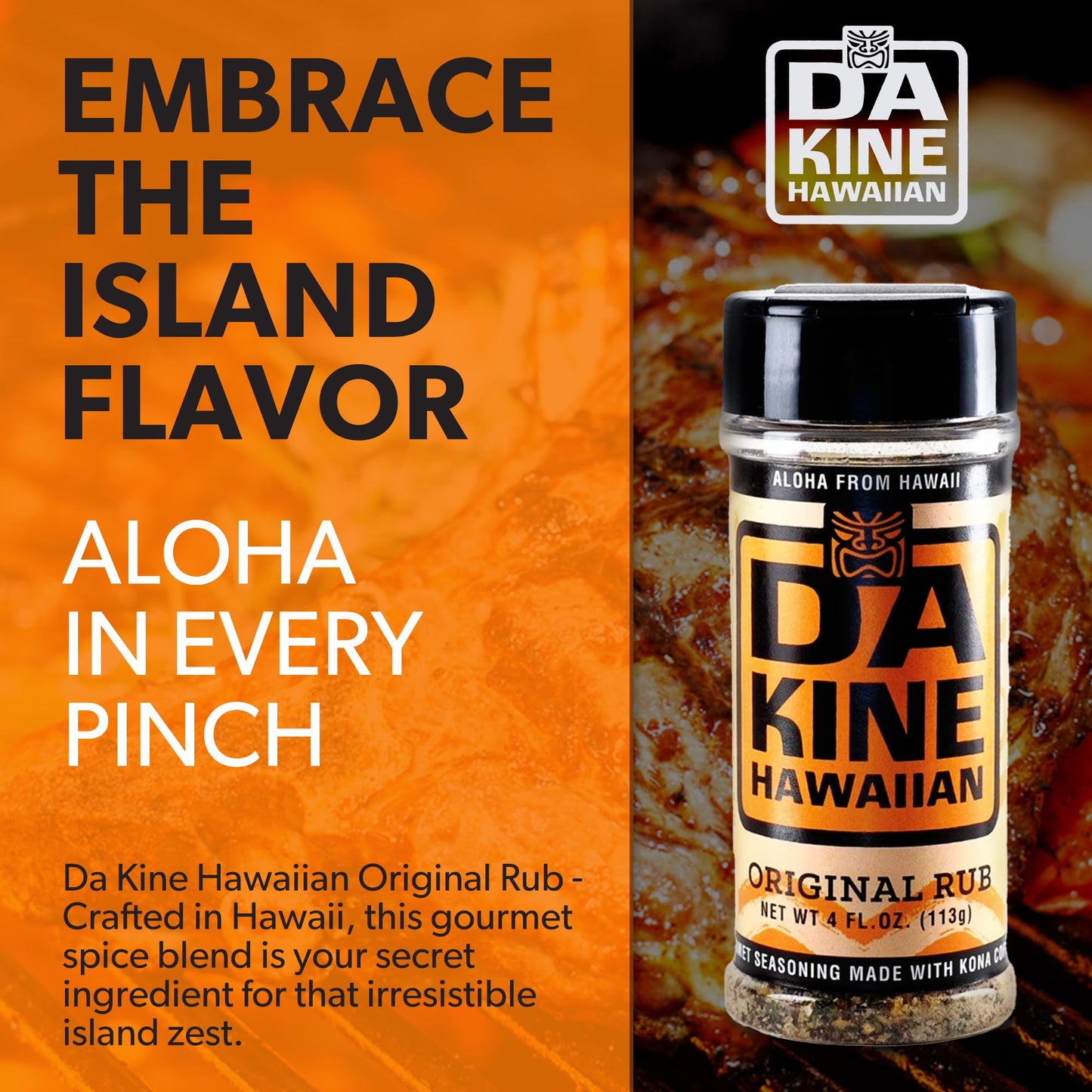 Da Kine Hawaiian BBQ Dry Rub Seasoning - Gluten-Free, Low Sodium, Original Flavor, 4 oz (3 Pack) - Red