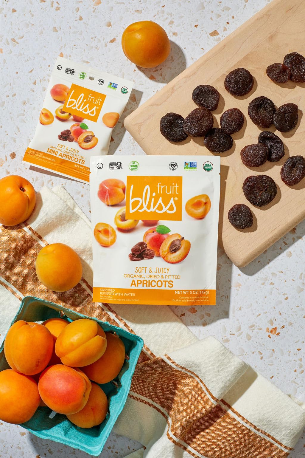 Fruit Bliss Organic Dried Turkish Apricots, Pitted, Soft & Juicy, Non Gmo, 5 Ounces (Pack Of 6)