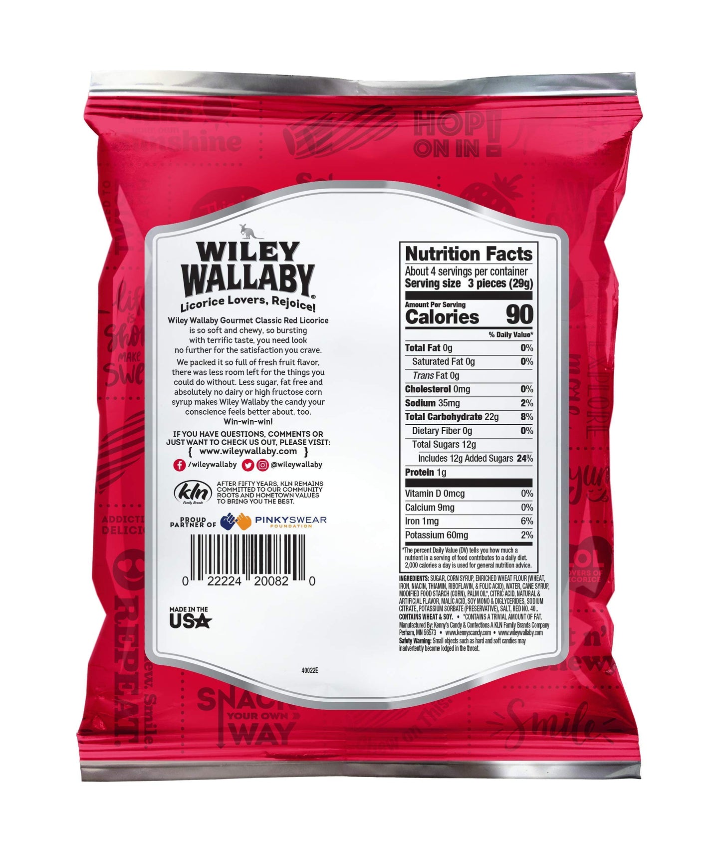 Wiley Wallaby Classic Red Licorice, 4 Ounce Bags, 16 Count