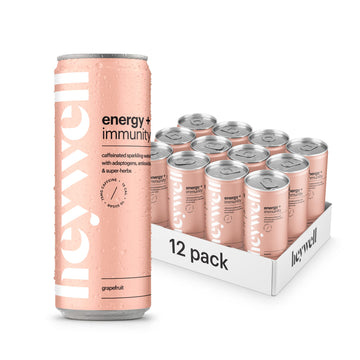 Heywell Sparkling Adaptogenic Water, Energy and Immunity, Grapefruit Flavor, 12 Fluid Ounce (Pack of 12) - Caffeinated, Organic,