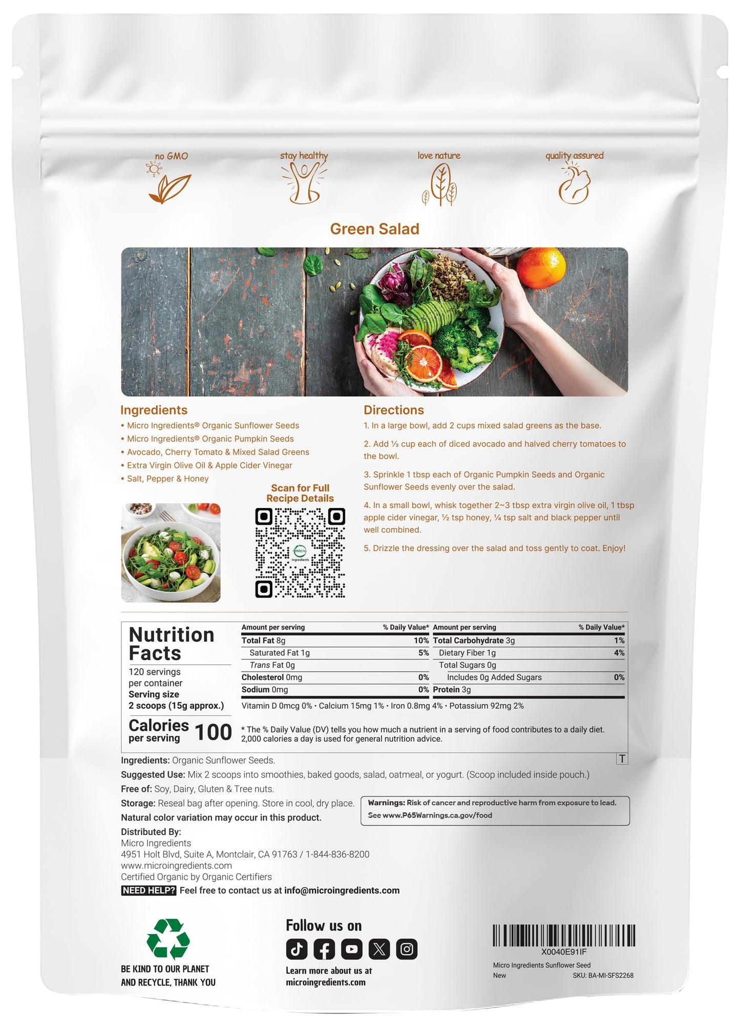 Organic Sunflower Seeds  4lbs | Raw  Unsalted  & Shelled - Whole Kernels | Low Carb Snack | Great for Baking  Smoothies  & Salad Toppings | Non-GMO  Vegan  Plant Based
