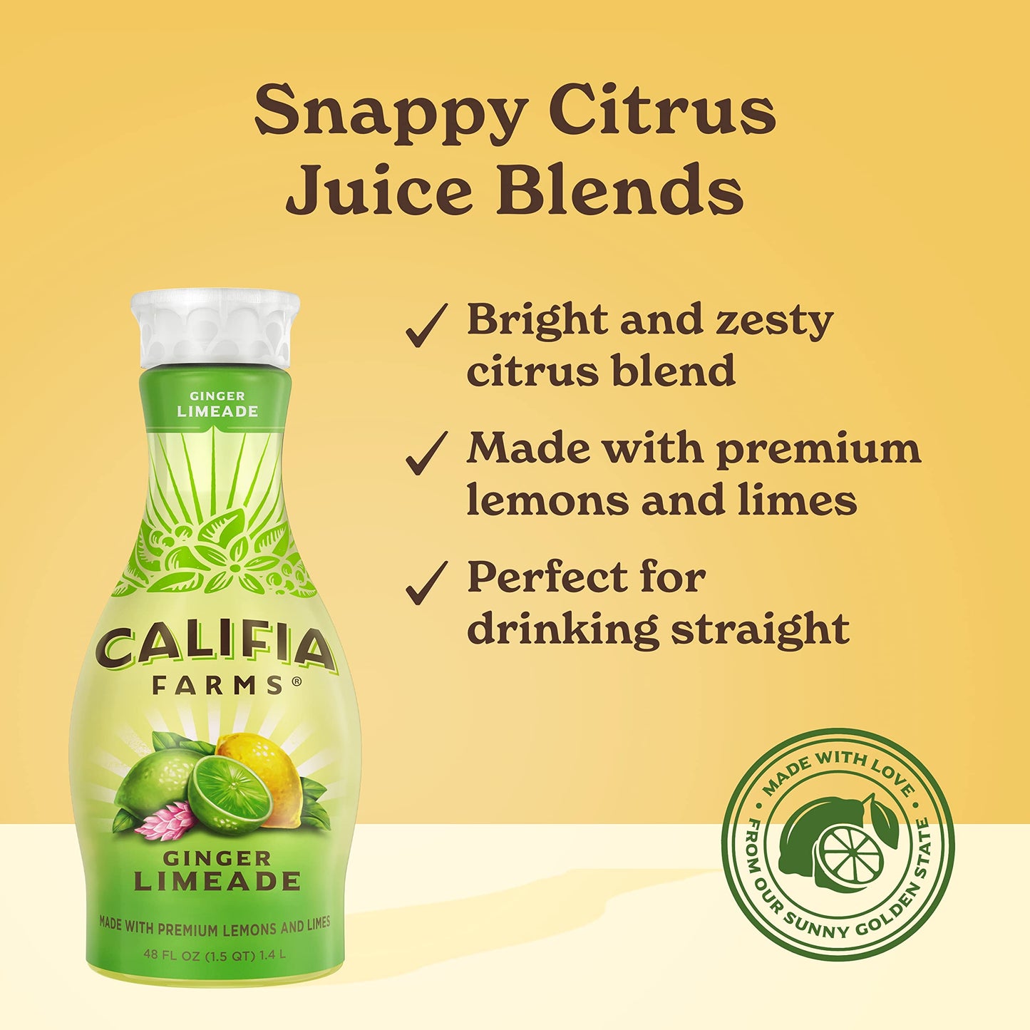 Califia Farms - Ginger Limeade Juice, 48 Oz | Homestyle All Natural | Fruit Beverage | Pure Squeezed | Vitamin C | Vegan | Bpa-F