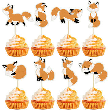 Gyufise 32Pcs Fox Cupcake Toppers Animal Babyshower Cake Picks For Woodland Animal Themed Baby Shower Birthday Party Table Decor