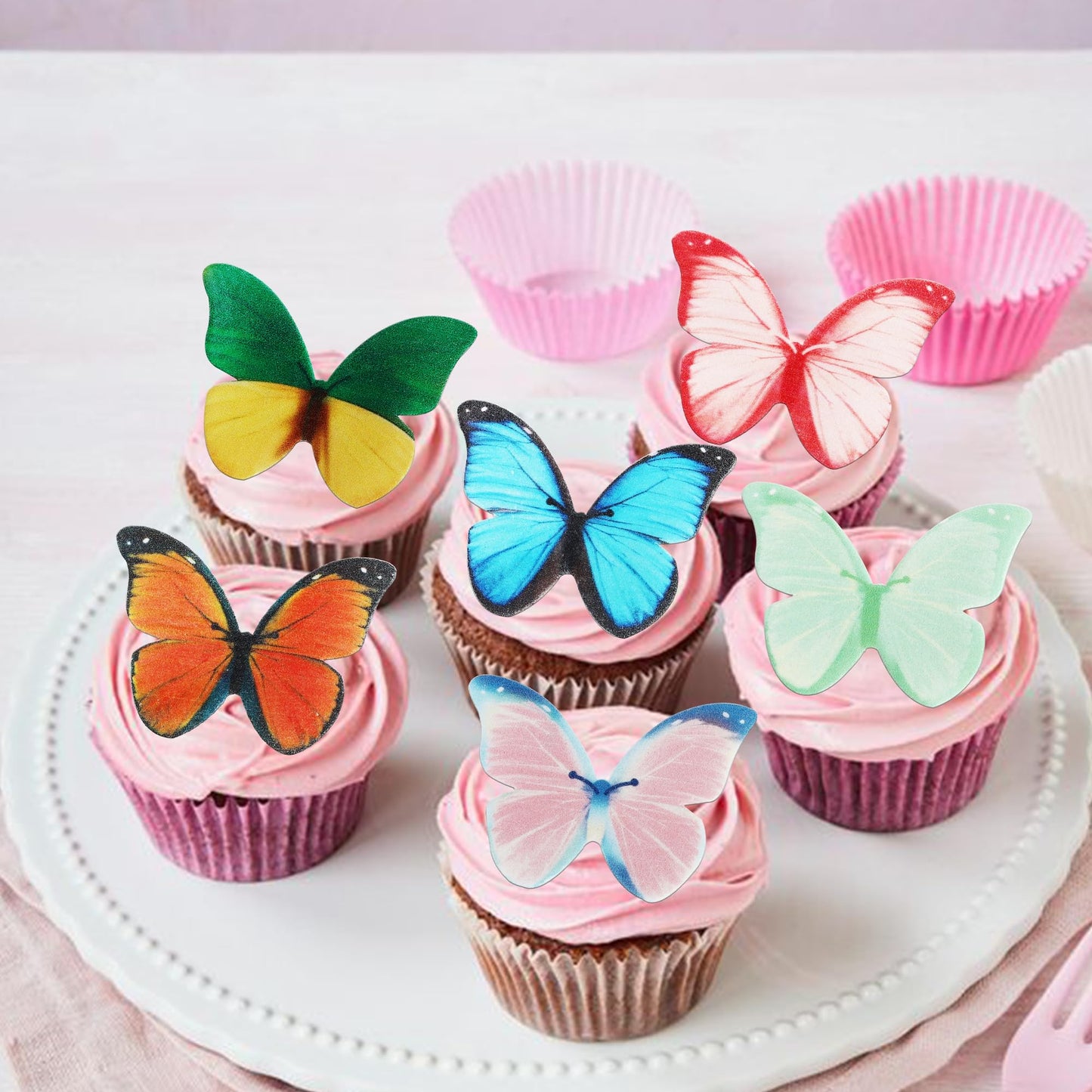 50 Pcs Edible Butterfly Cupcake Toppers Butterfly Cupcake Picks Wafer Paper Butterfly Cupcake Decorations For Butterfly Theme Ba