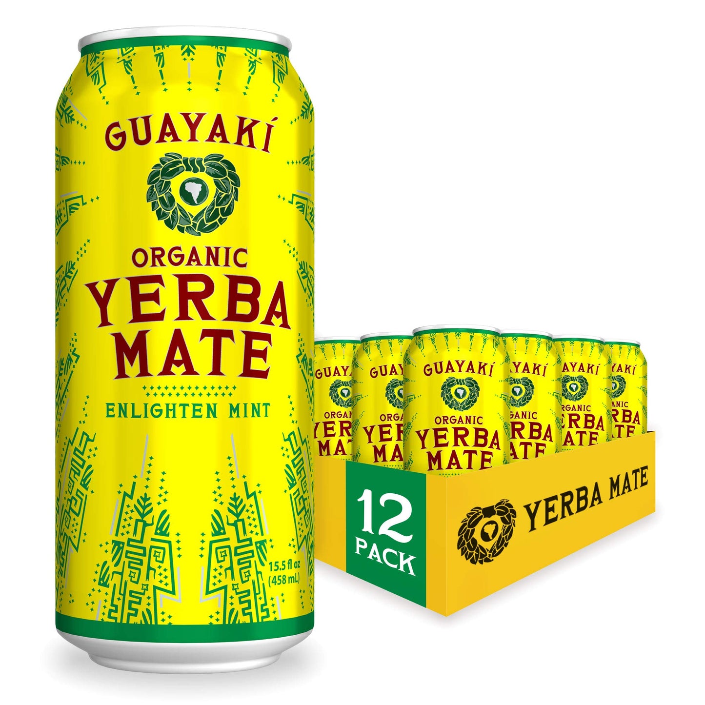 Guayakí Yerba Mate Organic Energy Drink, Enlighten Mint, 150mg Caffeine, 15.5 Oz (Pack of 12), Green