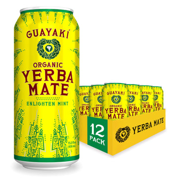 Guayakí Yerba Mate Organic Energy Drink, Enlighten Mint, 150mg Caffeine, 15.5 Oz (Pack of 12), Green