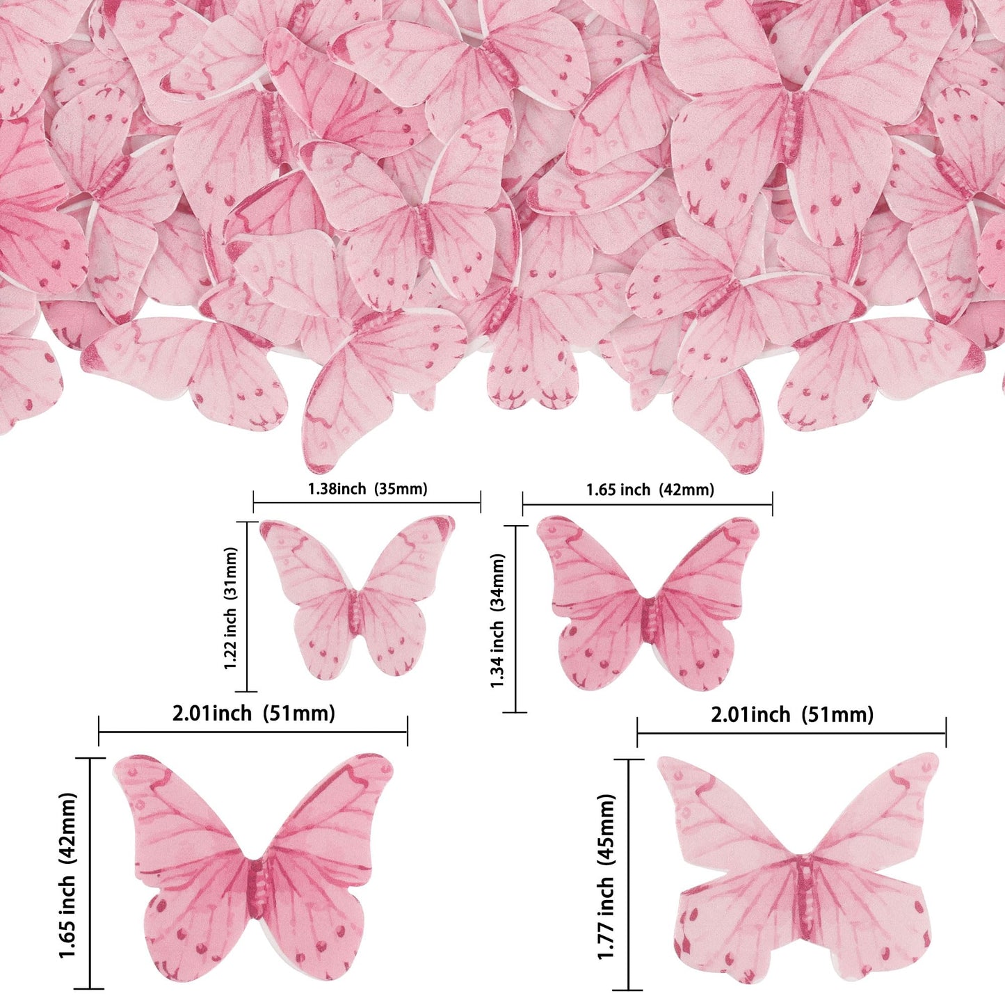 Gyufise 40Pcs Edible Butterfly Cake Decorations - Cupcake Topper Wafer Paper Pink Dot