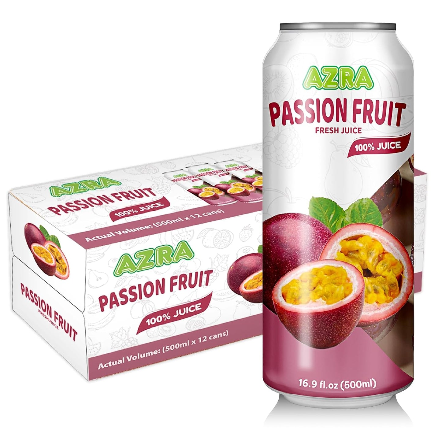 AZRA 100% Organic Juice – 500ml Cans, Zero Sugar Beverages Variety Pack for Healthy Kids & Adults