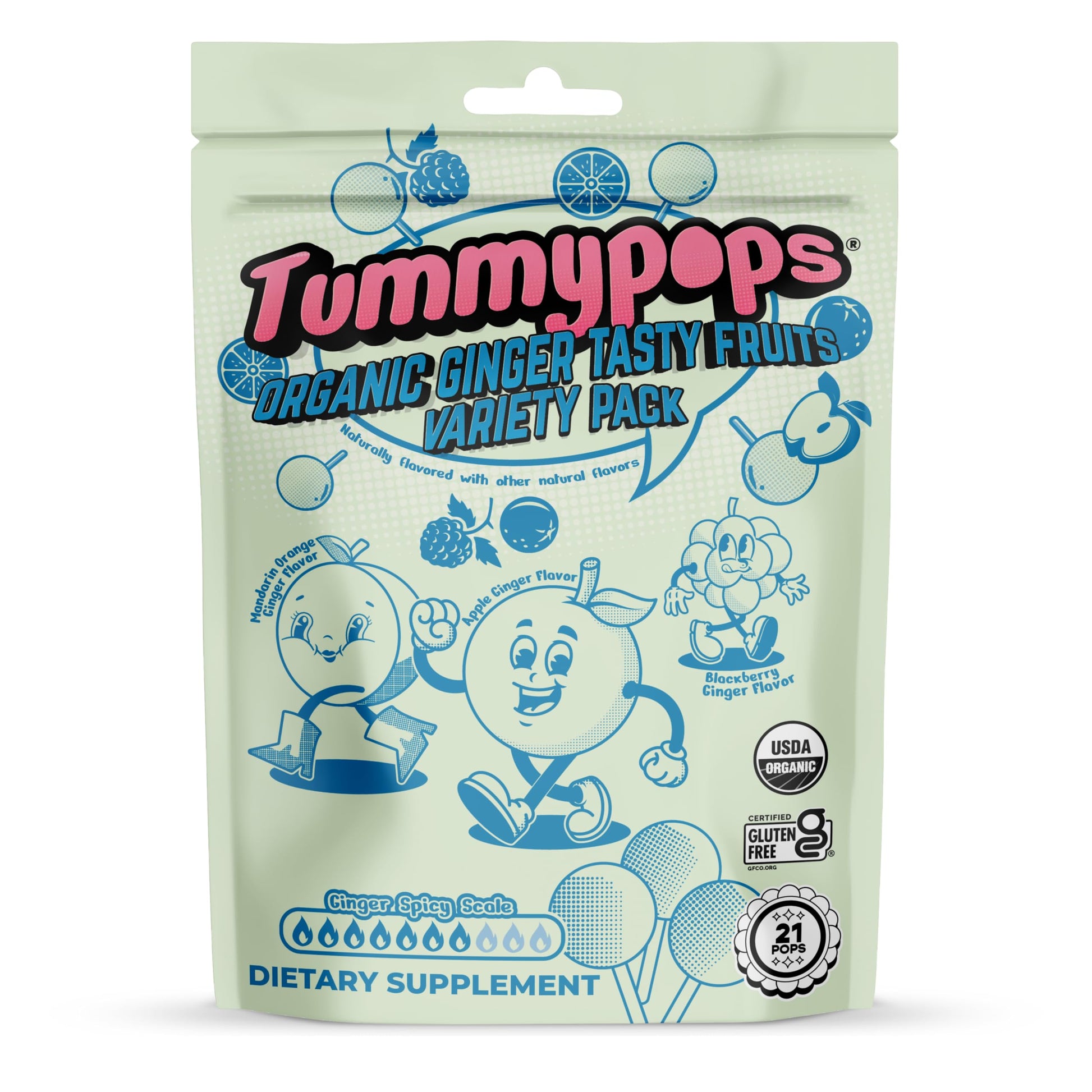 tummy drops Organic Ginger Tummypops Tasty Fruits Variety Pack Ginger Lollipops (Mandarin Orange, Apple & BlackBerry)