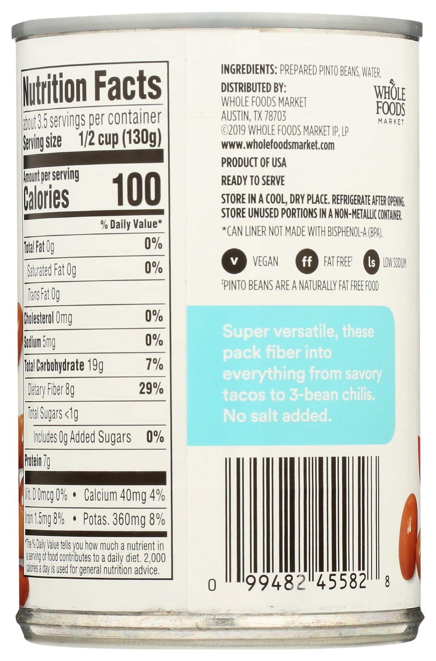 365 Everyday Value, Pinto Beans No Salt Added, 15.5 oz