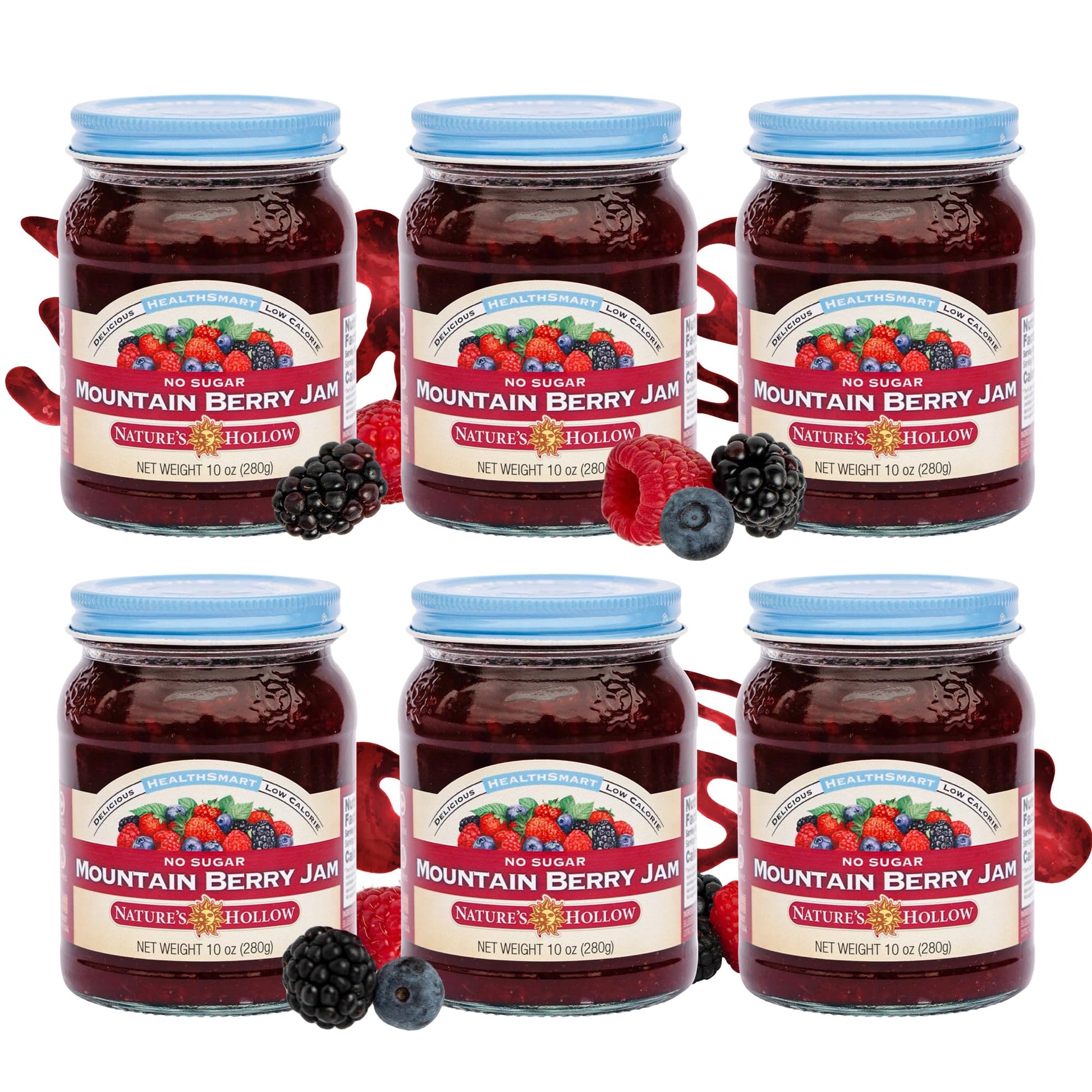 Natures Hollow Sugar Free Mountain Berry Jam, Vegan, Gluten Free, 10 Fl Oz, Pack of 6