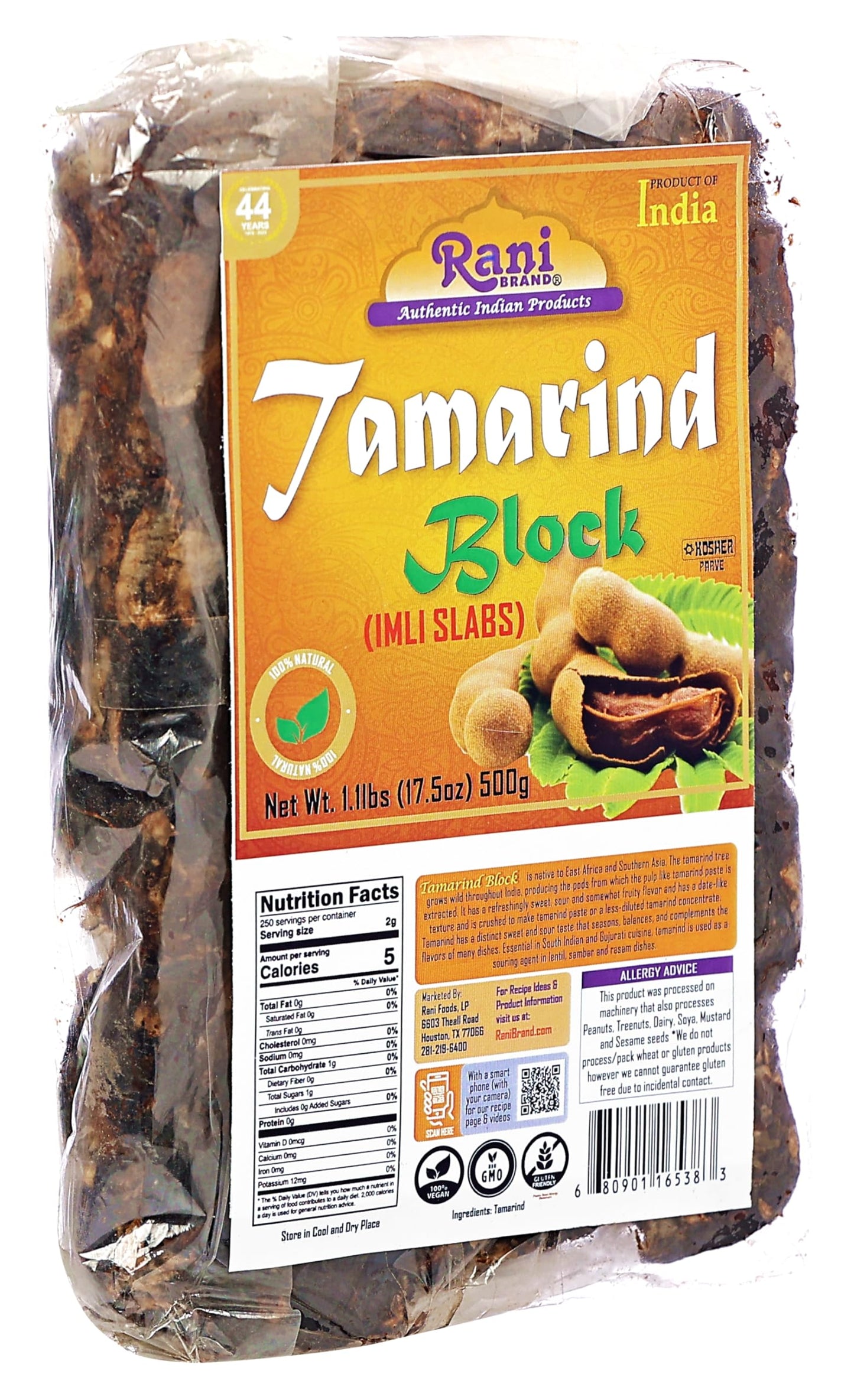 Rani Tamarind Block (Imli Slab) 17.5Oz (1.1Lbs) 500G, Pack Of 3 ~ All Natural | No Added Sugar | Vegan | Gluten Friendly | Non-Gmo | Kosher | Indian Origin
