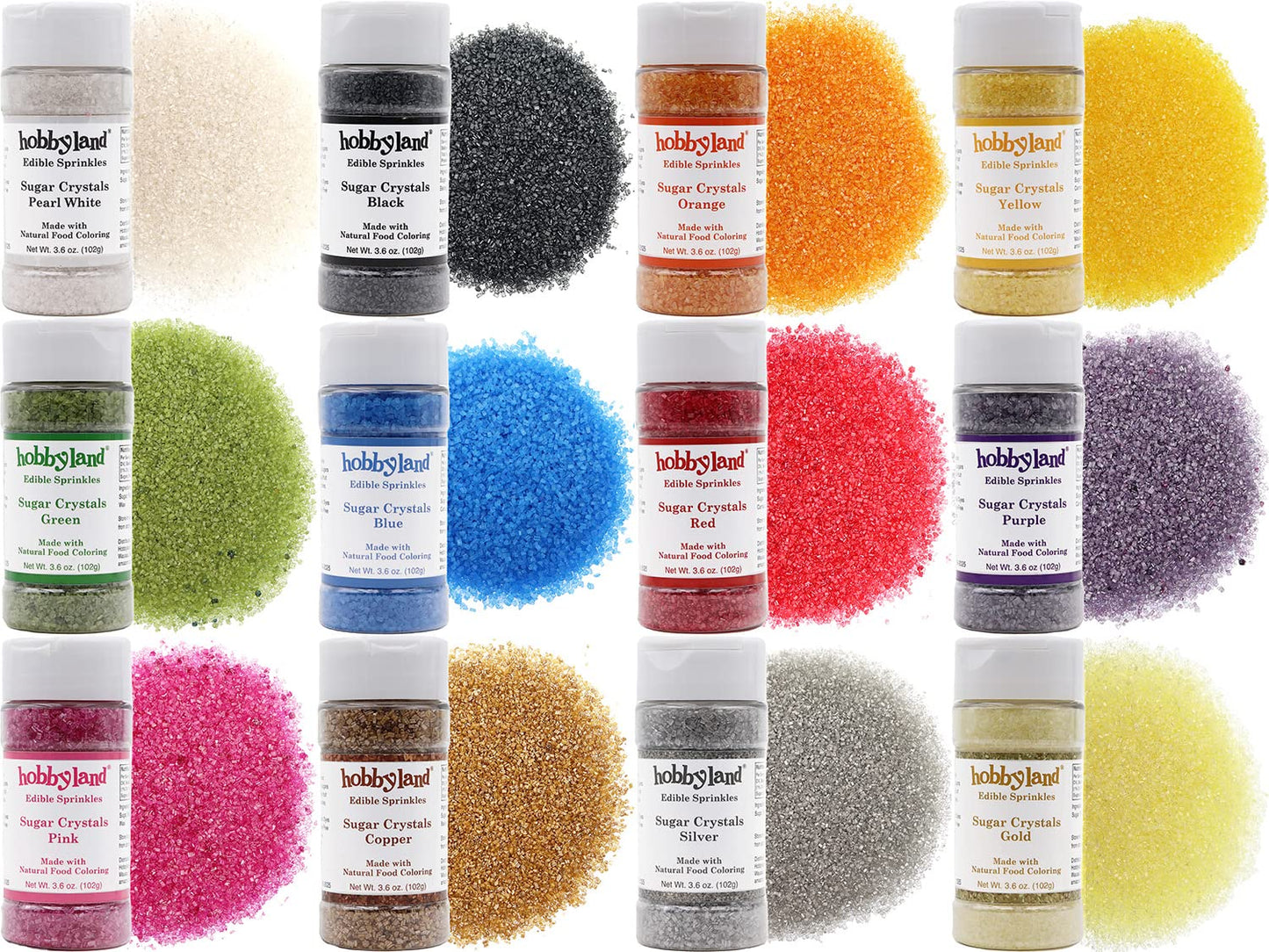 Hobbyland Natural Colored Decorating Sugar Crystals (Pearl White) Made With Natural Food Coloring, Handcrafted Color, Large Size