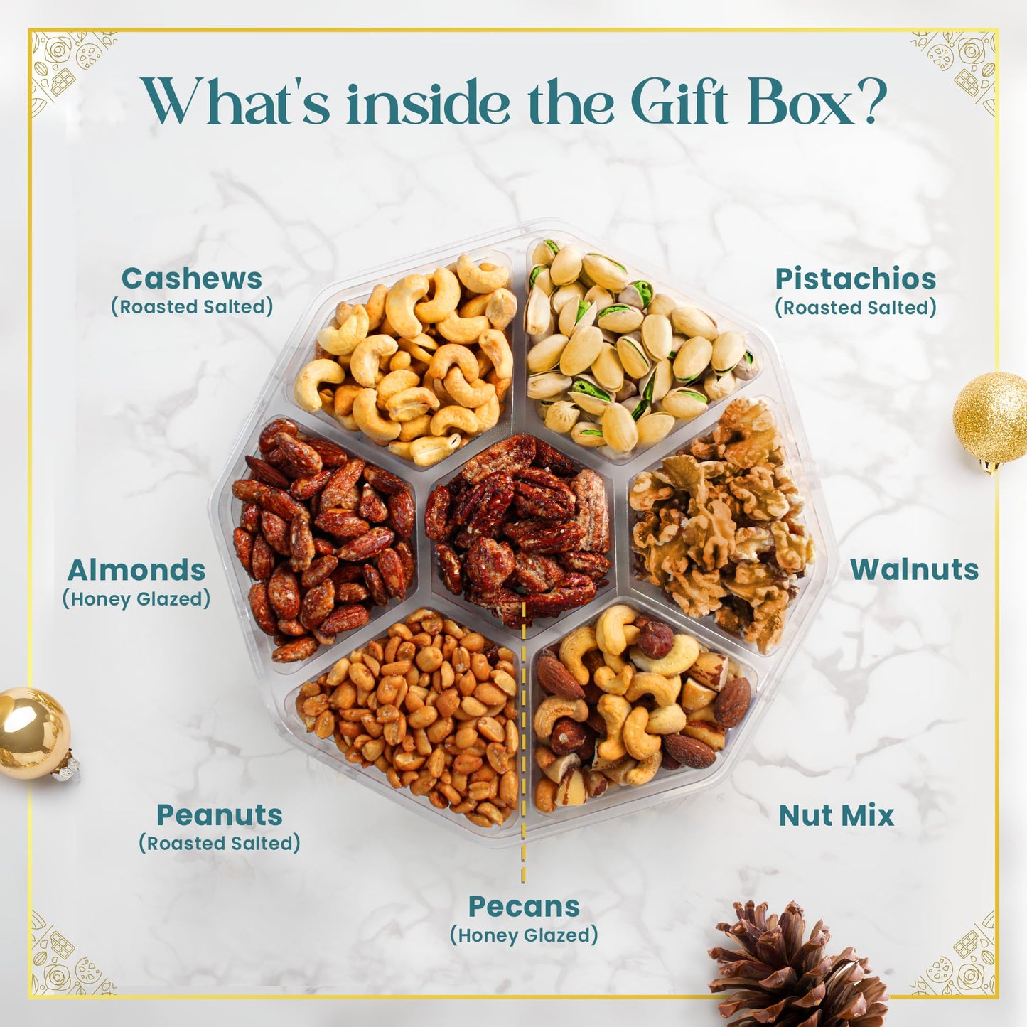 Gourmet Mixed Nuts Gift Basket | Christmas Platter Includes 7 Assortments Of Delicious Premium Nuts, Ideal For Christmas, Corpor