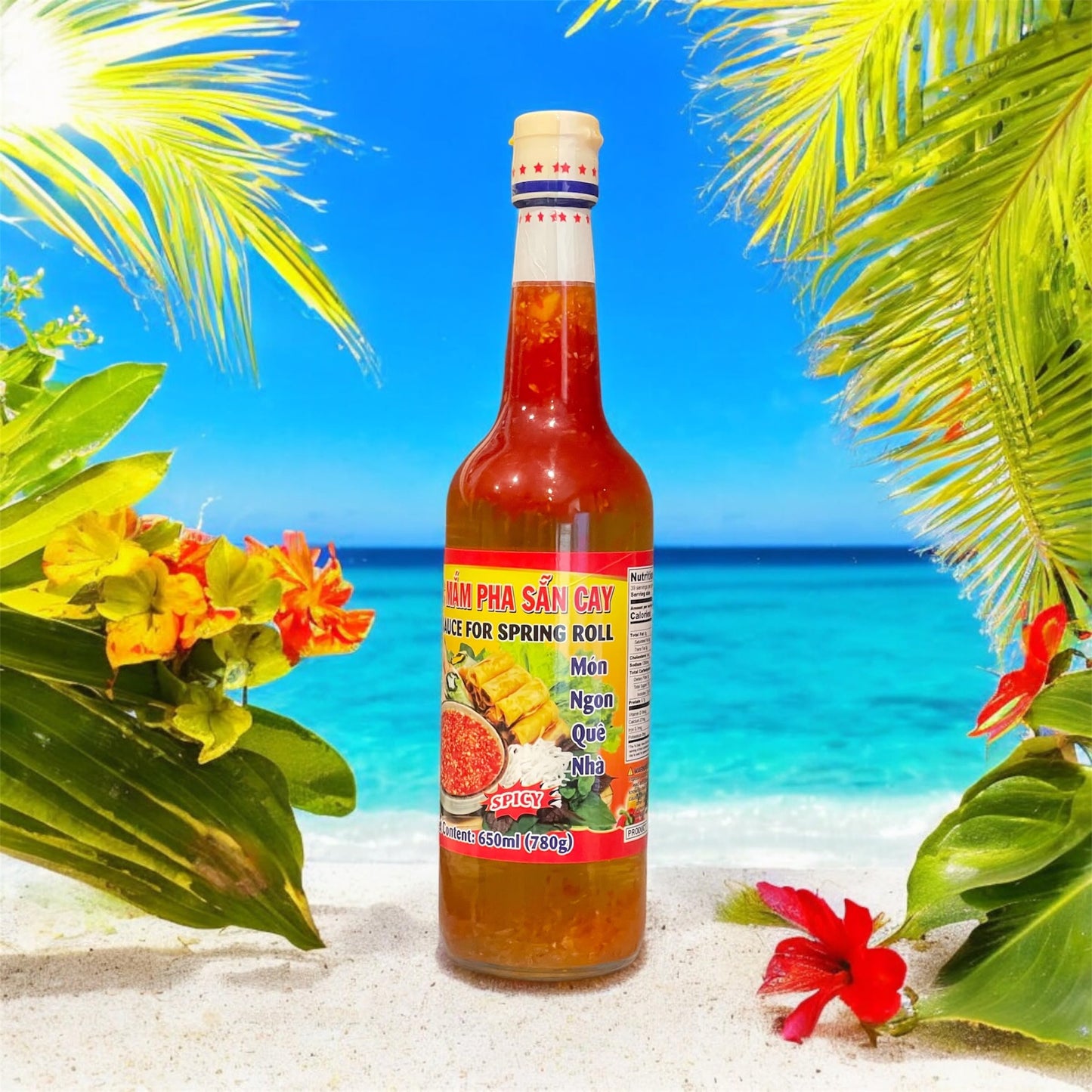 2 Packs - Spicy Instant Fish Sauce For Spring Roll Glass Bottle - Nuoc Mam Pha San Cay Chai Thuy Tinh - 650Ml Per Glass Bottle W