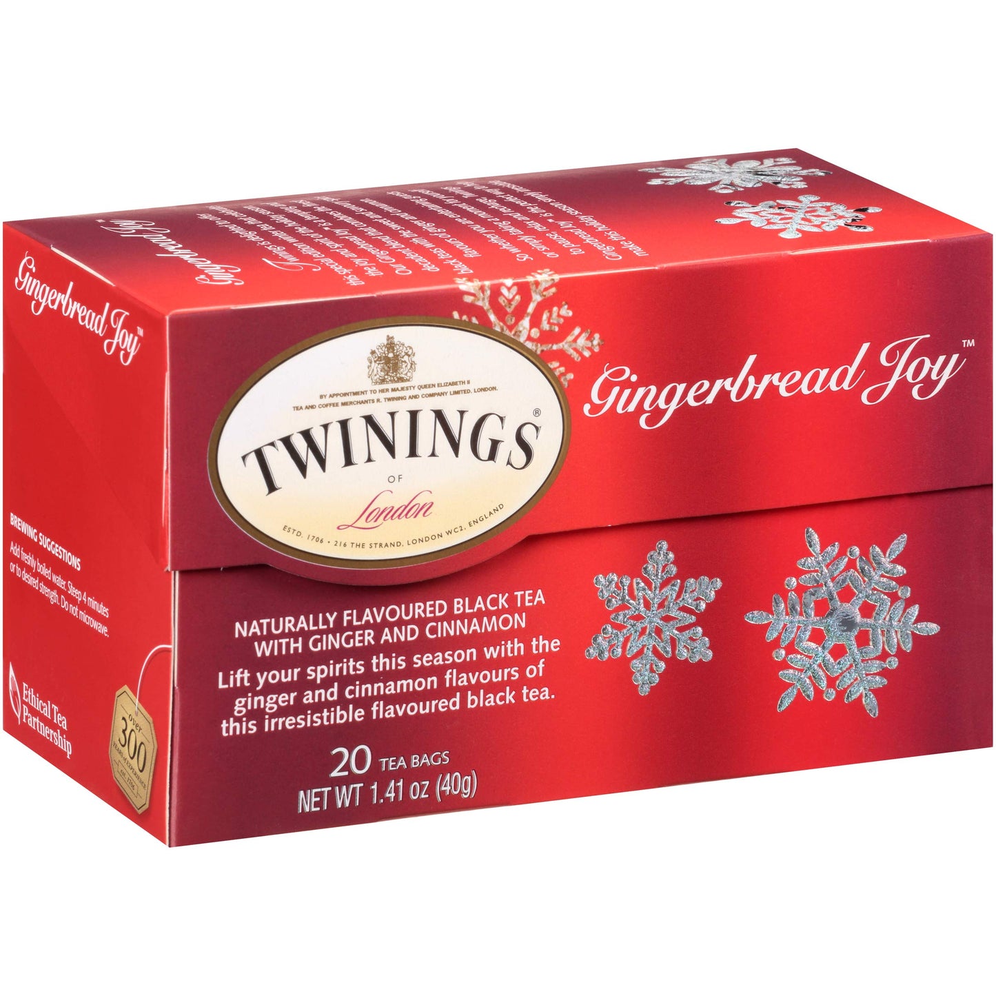 Twinings Gingerbread Joy Black Tea Individually Wrapped Bags, 20 Count (Pack of 6), Ginger & Cinnamon, Caffeinated, Enjoy Hot or