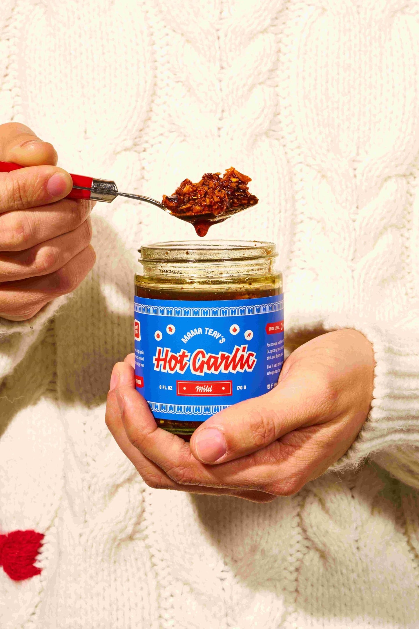 MAMA TEAVS Mild Garlic Chili Crisp - Vegan, Gluten-Free Chili Oil with Garlic & Cambodian Chilis - 16oz Jar
