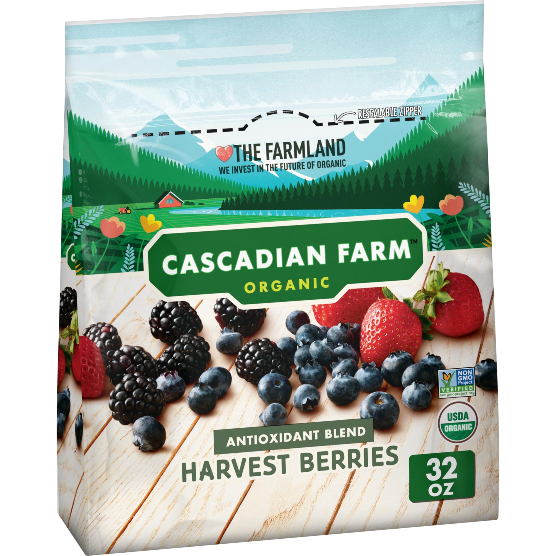 Cascadian Farm Organic Harvest Berries, Antioxidant Blend with Strawberries, Blackberries, and Blueberries, Frozen Fruit, Non-GM