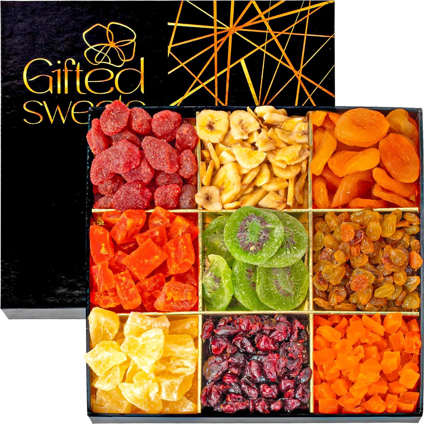 Dried Fruit Gift Basket - 9 Assortment - Gourmet Dried Fruit, Snack Box, In An Elegant Gift Box, Gift Set for Birthday, Annivers