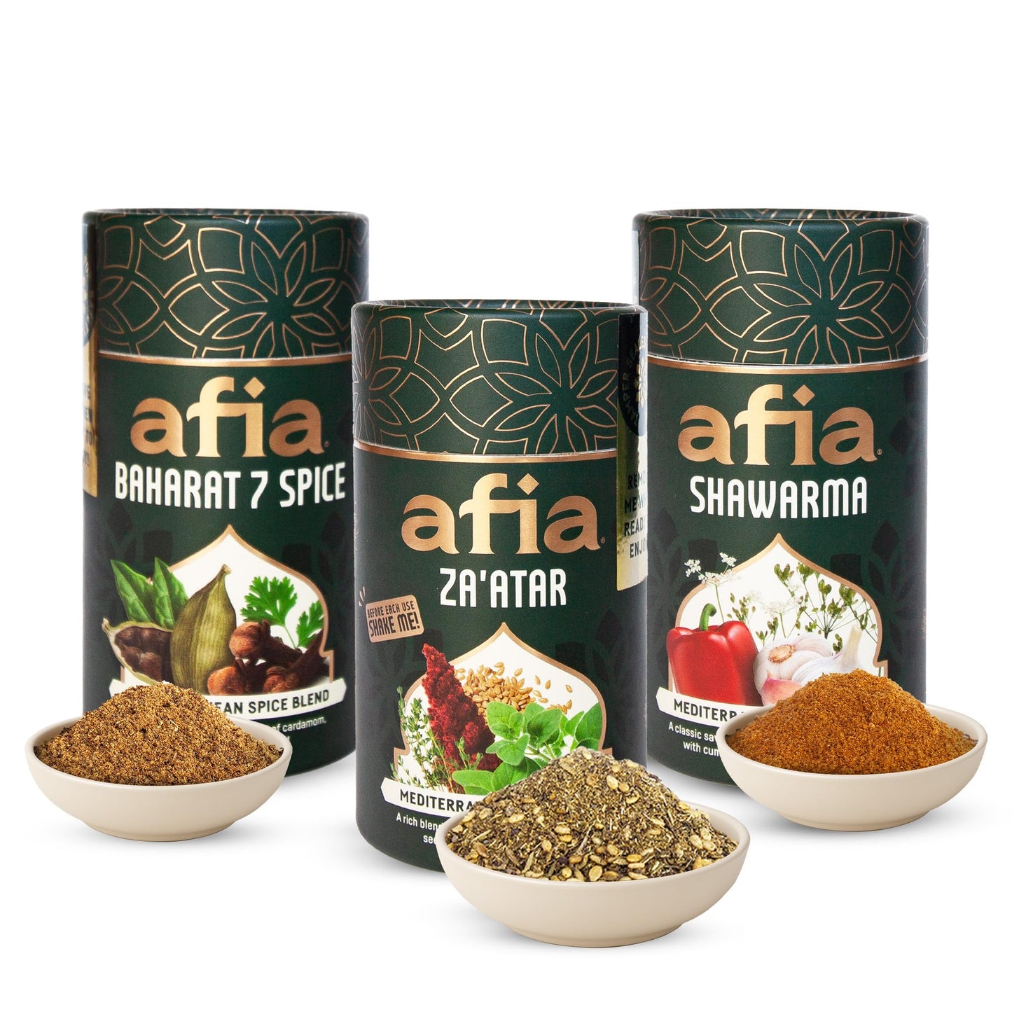 Afia Mediterranean Spice Blends Gift Set | Za’Atar, Baharat & Shawarma Spice | Mediterranean For Steak, Chicken And Vegetable Seasoning, Bbq Rub (Pack Of 3)