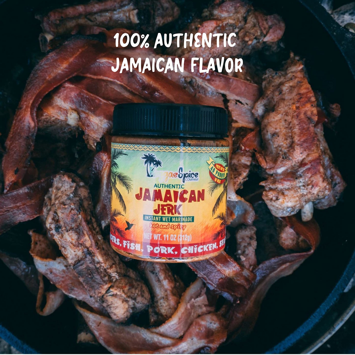 Reggae Spice Jamaican Jerk Seasoning Authentic Wet Rub Marinade Sauce - Perfect For Beef Pork Chicken Seafood And Vegetables - 1