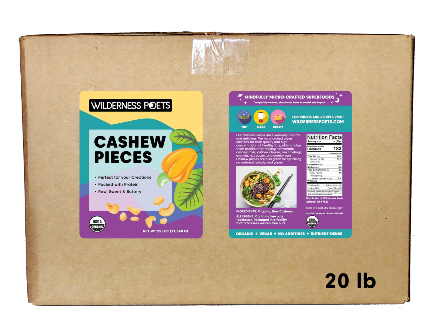Wilderness Poets, Organic Cashew Pieces - Raw, Unsalted (20 Pound - 320 Ounce)