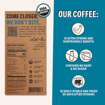 Wandering Bear Organic Vanilla Cold Brew Coffee On Tap, 96 Fl Oz - Extra Strong, Smooth, Unsweetened, Shelf-Stable, And Ready To