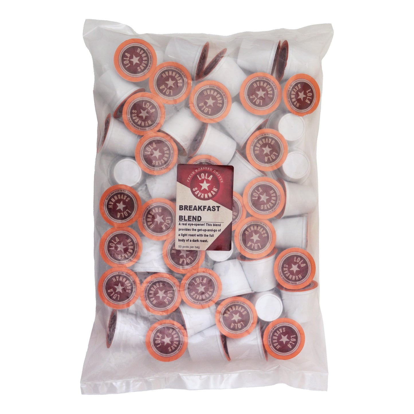 Lola Savannah Breakfast Blend Caffeinated Coffee Pods Flavored Coffee in Pod Shaped Containers, 50 Count