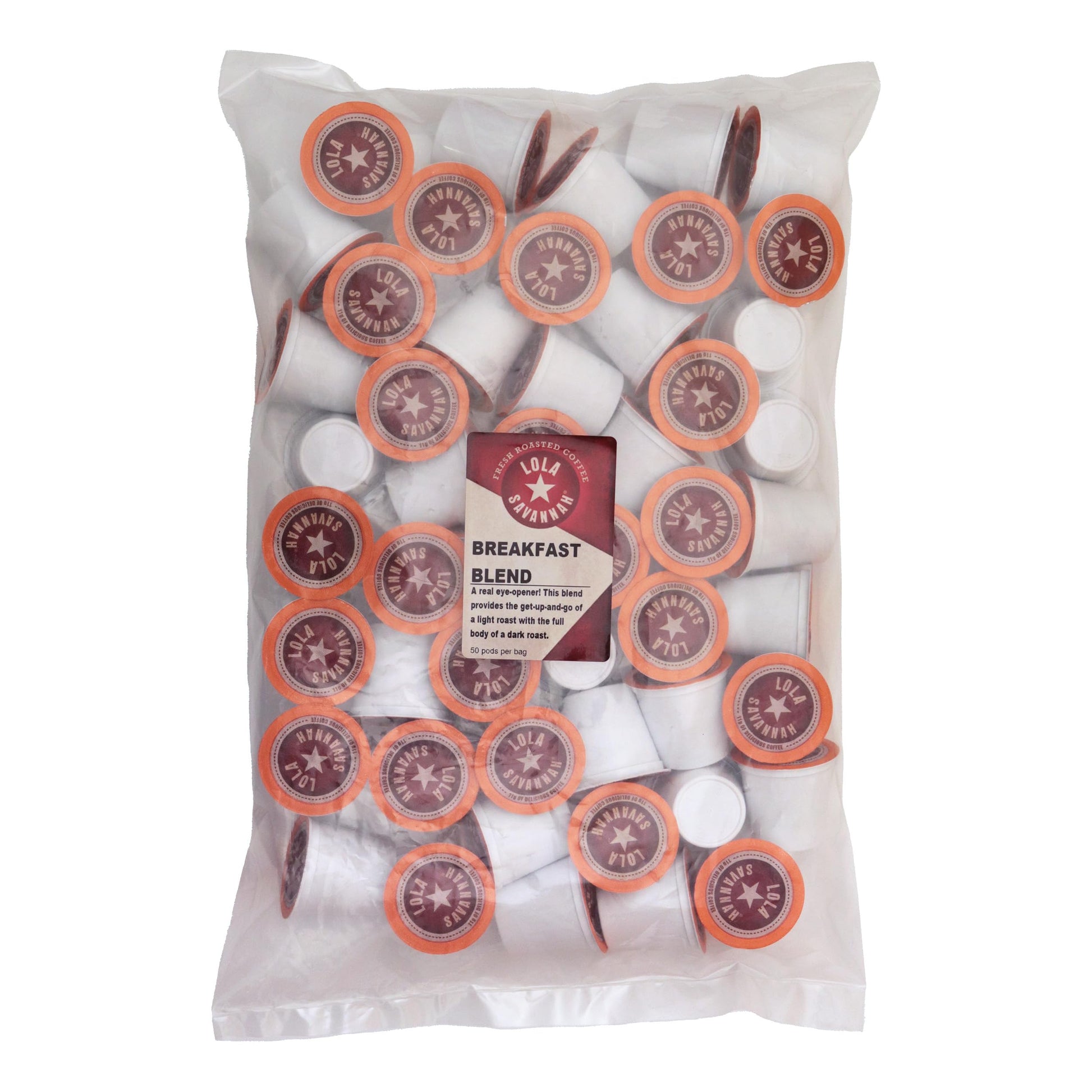 Lola Savannah Breakfast Blend Caffeinated Coffee Pods Flavored Coffee in Pod Shaped Containers, 50 Count